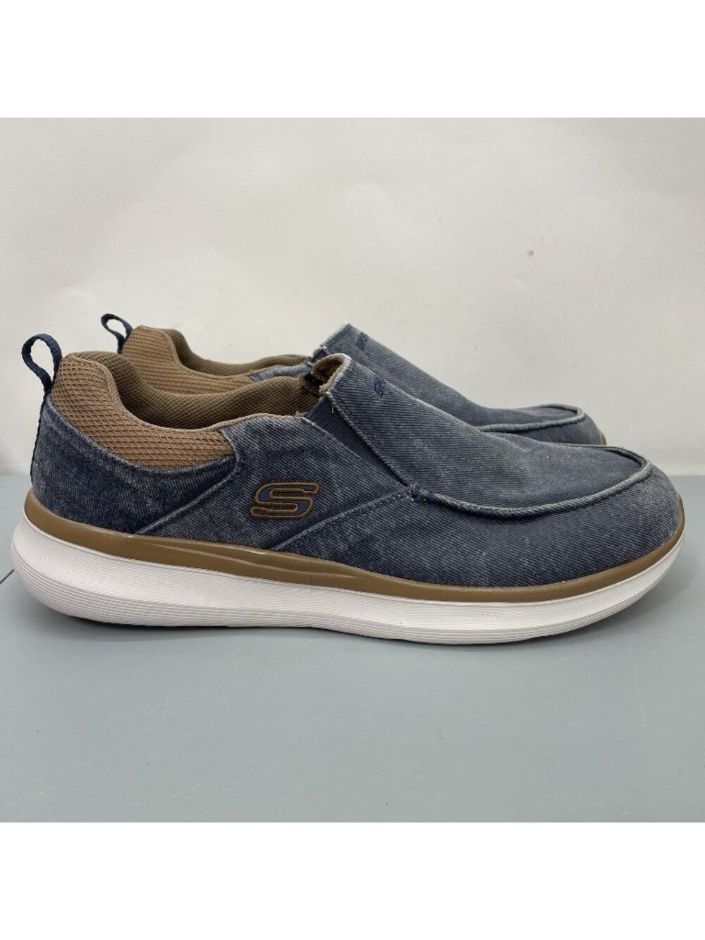 Skechers Delson 2.0 Larwin Shoes Loafers Slip On Canvas Casual Blue Mens 13